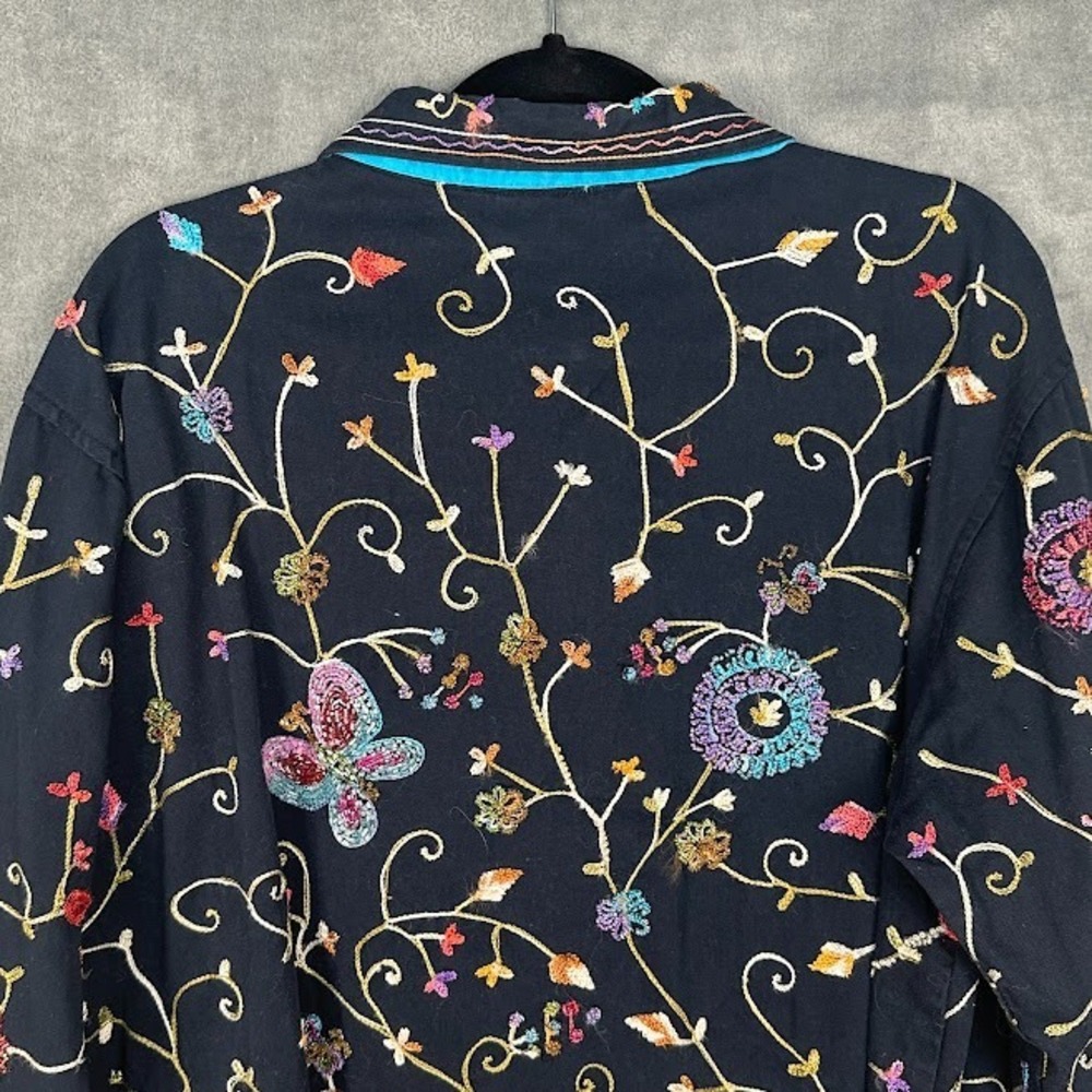 Quacker Factory Blazer Womens 2X Black Sequin Flower Butterfly Embroidered Boho - Picture 5 of 13